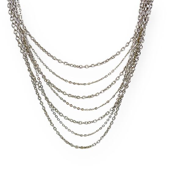 Avon Necklace Vintage Multi Strand Silver Tone Chains Layered Decorative Clasp - Picture 1 of 7